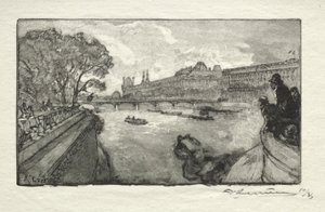 Louvre Pont Neufista nähtynä, 1890. tekijältä Auguste Louis Lepère
