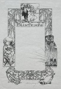Pariisin almanakka, 1897: Koristeellinen reuna, kevät, 1897. tekijältä Auguste Louis Lepère