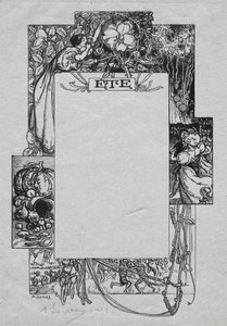 Pariisin almanakka, 1897: Koristeellinen reunus, kesä, 1897. tekijältä Auguste Louis Lepère