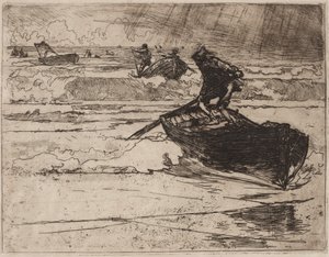 Kalastajat pakenevat ennen myrskyä tekijältä Auguste Louis Lepère