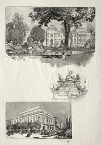 Kuvitettu Rouen: Museo, Fontaine St. Marie, Theatre of Arts, 1896. tekijältä Auguste Louis Lepère