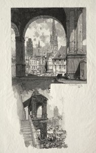 Kuvitettu Rouen: Place de la Haute Vieille Tour; Aedicule of Pride tekijältä Auguste Louis Lepère