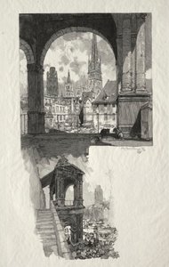 Kuvitettu Rouen: Place de la Haute Vieille Tour, Edicule de la Fierte, 1896. tekijältä Auguste Louis Lepère
