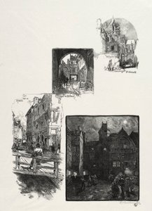 Kuvitettu Rouen: Rue des Charretes; Halage Street; Rue Eau de Robec; Taiteen aukio tekijältä Auguste Louis Lepère