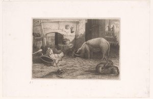 Possua, kanoja ja kaneja navetassa tekijältä Auguste Numans (attributed to)