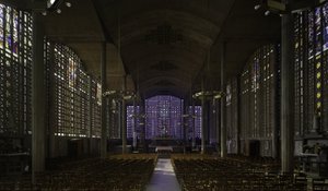 Notre Dame du Raincyn kirkko, Raincy (Seine Saint Denis). Rakennus 1923, arkkitehdit Gustave Perret (1876-1952) ja Auguste Perret (1874-1954). Valokuvaus 10/02/10.