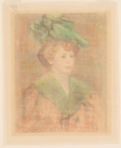 Rouva vihreällä hatulla (Mlle. Dieterle?) tekijältä Auguste Renoir