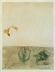 Alaston käärmeellä (akvarelli ja lyijykynä tekijältä Auguste Rodin