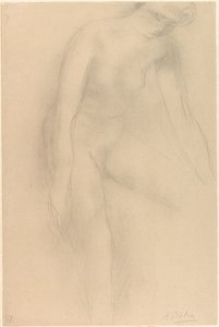 Seisova alaston nainen, kumartuu eteenpäin tekijältä Auguste Rodin