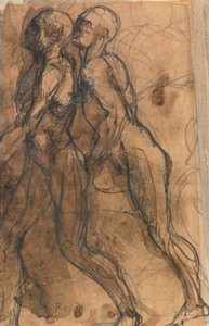 The Shades lähestyy Dantea ja Vergiliasta (grafiitti, kynä ja tumma seepiapesu kiillotuspaperilla) tekijältä Auguste Rodin