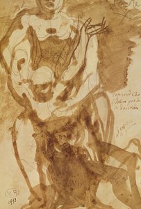 Kaksi hahmoa (Helvetin porttien valmisteleva tutkimus) (lyijykynä- ja mustepesu paperille) tekijältä Auguste Rodin