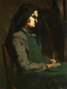 Nainen vihreällä esiliinalla (öljy pahville) tekijältä Auguste Theodule Ribot