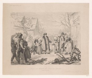 Louis XVI vierailee köyhällä alueella Ludvig XVI jakelu des secours aux pauvres (otsikko esineessä) tekijältä Auguste Thomas Marie Blanchard