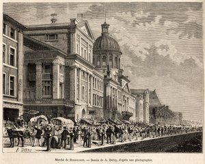 Le marche de Bonsecours, Montrealin turisti- ja kulttuurikeskus, kaiverrettu A. Deroyn piirustuksen jälkeen, joka havainnollistaa matkaa Kanadaan ja Riviere Rouge du Nordille, H. De Lamotte, vuonna 1873, julkaistu "" Le tour du -lehdessä monde””” 1875, toi