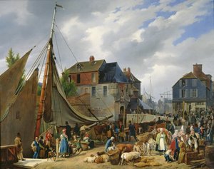 Karjan lastaus "matkustajalle" Honfleurin satamassa, 1823