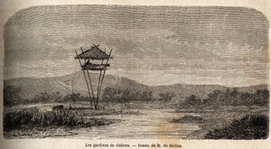 Riisivartija lähellä Bataviaa (nykyinen Jakarta). M. de Molinsin piirustus havainnollistamaan hänen matkaansa Jaavalle tekijältä Auguste de Molins