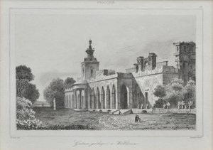 Näkymä Gothic Gallerysta Wilanówin palatsissa, 1840 tekijältä Augustin François Lemaiand#770tre