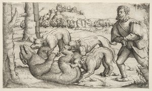 Karhunmetsästys, 1569. tekijältä Augustin Hirschvogel