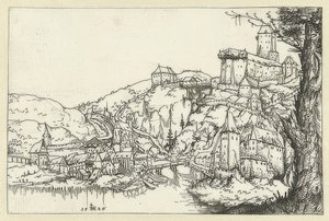 Näkymä Passausta. 1546 tekijältä Augustin Hirschvogel