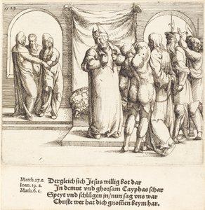 Kristusta pilkataan, ja Kaifas repäisee vaatteensa, 1549. tekijältä Augustin Hirschvogel
