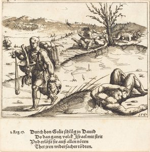 Daavid mestaa Goljatin, 1547. tekijältä Augustin Hirschvogel