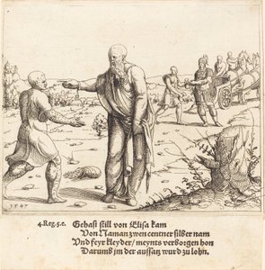 Elisa rankaisee Gehasia Naamanin spitaalilla, 1547.
