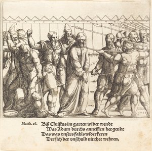 Jeesus johdatetaan Kaifaan luo, 1549. tekijältä Augustin Hirschvogel