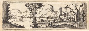 Maisema järven ja kaupungin kanssa, 1545. tekijältä Augustin Hirschvogel