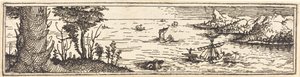 Maisema järvellä ja purjealuksilla, 1545. tekijältä Augustin Hirschvogel