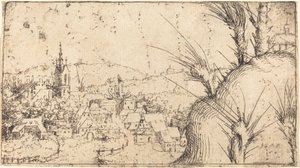 Maisema, jossa kaupunki vasemmalla, 1549. tekijältä Augustin Hirschvogel
