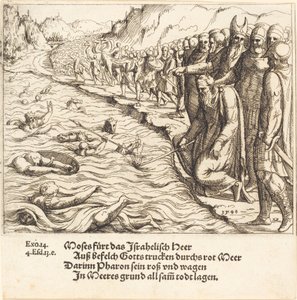 Mooses sulkee Punaisen meren, 1548. tekijältä Augustin Hirschvogel
