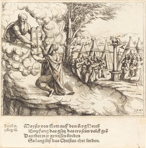 Mooses vastaanottamassa tauluja, 1548. tekijältä Augustin Hirschvogel