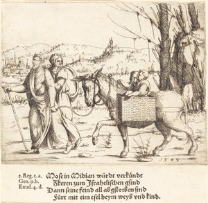 Mooses palaa Egyptiin Midianista, 1549. tekijältä Augustin Hirschvogel