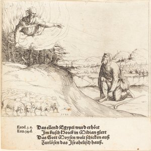 Mooses ja palava pensas, 1548. tekijältä Augustin Hirschvogel