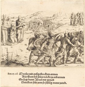 Mooses ojennetuin käsivarsin, 1547. tekijältä Augustin Hirschvogel