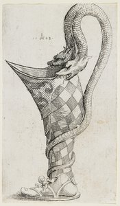 Koristeellinen jalan muotoinen alus, 1543 tekijältä Augustin Hirschvogel