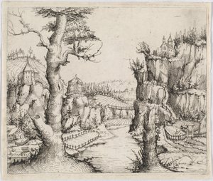 Jokimaisema korkeilla kallioilla, 1546. tekijältä Augustin Hirschvogel