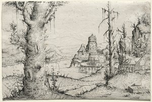 Jokimaisema, jossa iso puu vasemmalla, 1546. tekijältä Augustin Hirschvogel