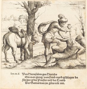 Vertaus laupias samarialainen, 1549. tekijältä Augustin Hirschvogel