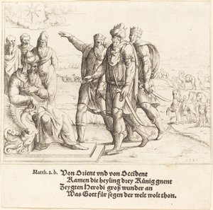 Kolme kuningasta kertovat Herodekselle Kristuksen syntymästä, 1549. tekijältä Augustin Hirschvogel