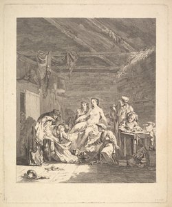 Hääyön jälkeen lakanat on esitettävä. Teoksesta Voyage en Sibérie, 1767 tekijältä Augustin de Saint Aubin
