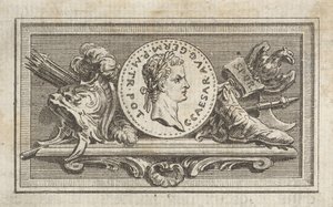 Mitali Caligulan muotokuvalla kuudennessa kirjassa, Tibère ou les six premi..., julkaistu vuonna 1768. tekijältä Augustin de Saint Aubin