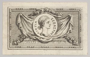 Mitali Liviuksen muotokuvalla 5. kirjassa, Tibère ou les six ensiesittelystä ..., julkaistu vuonna 1768. tekijältä Augustin de Saint Aubin