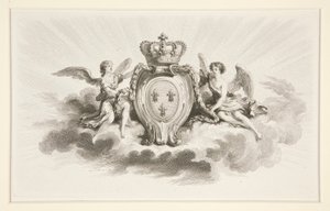 Kuninkaallinen harja Fleurs de Lisin kanssa, enkeleiden rinnalla, 1800-luvun jäljennös tekijältä Augustin de Saint Aubin