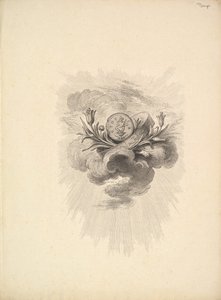 Vinjetti mitalilla, joka kuvaa Harpokratea ja lootuskukkia, osa I, sivu 12, vuodelta D..., 1778-80. tekijältä Augustin de Saint Aubin