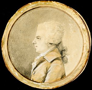 Wolfgang Amadeus Mozart - Augustin de Saint-Aubin (1736-1807). Sanguine, musta liitu ja valkoinen väri paperille, n. 1778. Mitat : D 13,8 cm. Yksityinen kokoelma tekijältä Augustin de Saint Aubin
