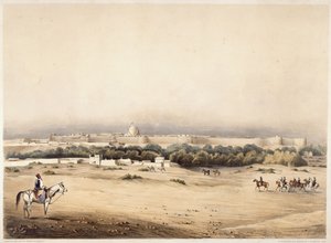 Sir Charles Napier etualalla ja hänen Scinde-hevosen saattaja Hyderabadissa, n. 1850 (väri litho) tekijältä Augustine Fitzgerald