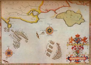 "Portland Bill to Portsmouth: Englannin laivaston espanjalaisen armadan takaa-ajo", c1588 tekijältä Augustine Ryther