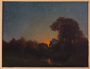 Maisema auringonlaskun aikaan (öljy kankaalle)