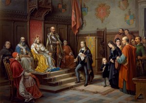 Fredrik III, Triesten runoilija Raffaele Zovenzonin painostama marssimaan turkkilaisia vastaan, Augusto Tominzin (1818-1883) maalaus tekijältä Augusto Tominz